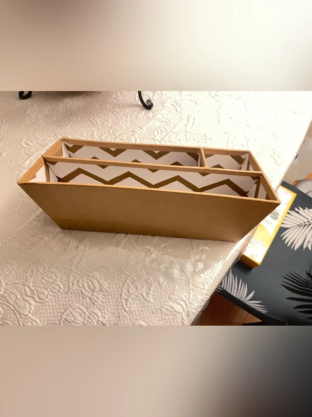 Two Zebra Print Fabric Drawer Organizer & Chevron Jewelry Organizer.